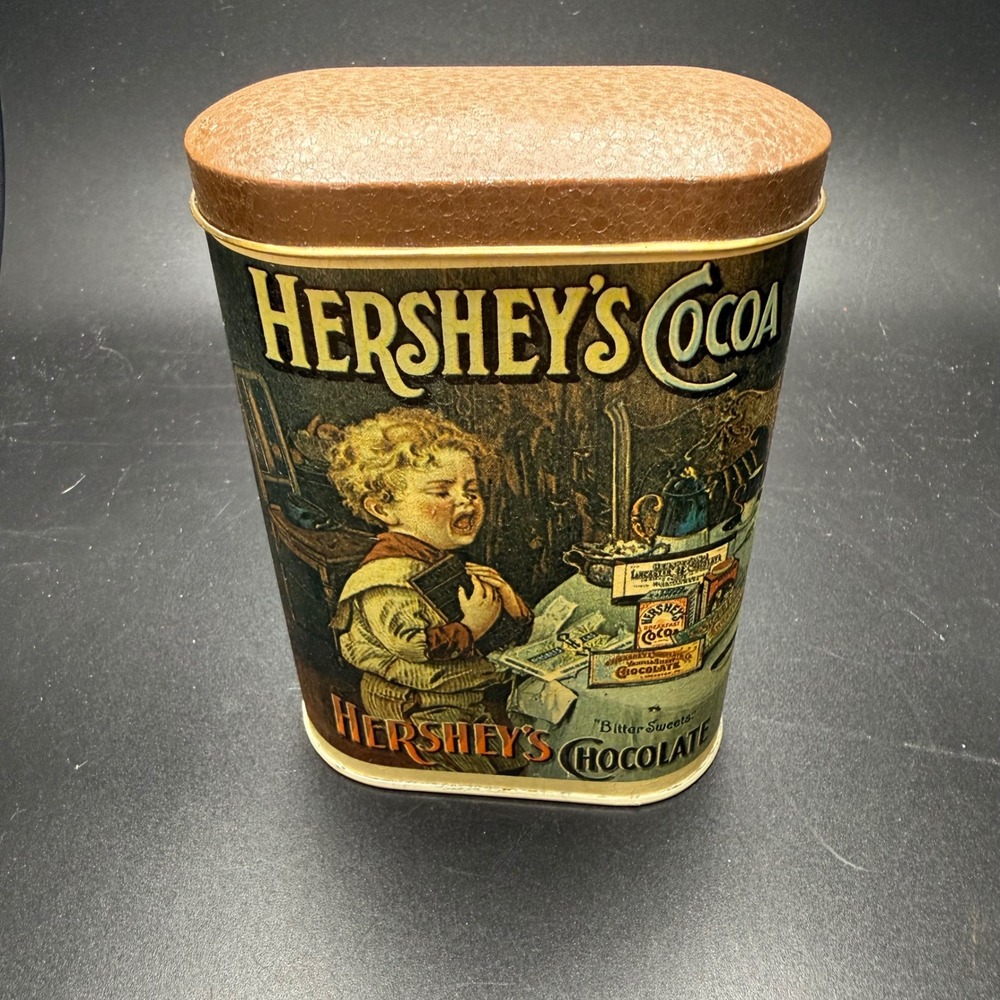Vintage 1984 Hershey's Cocoa Collectible Tin Made in England Oval Child Graphic